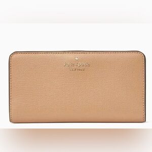 KATE SPADE, DARCY REFINED GRAIN LEATHER LG. SLIM BIFOLD WALLET, LT. FAWN COLOR